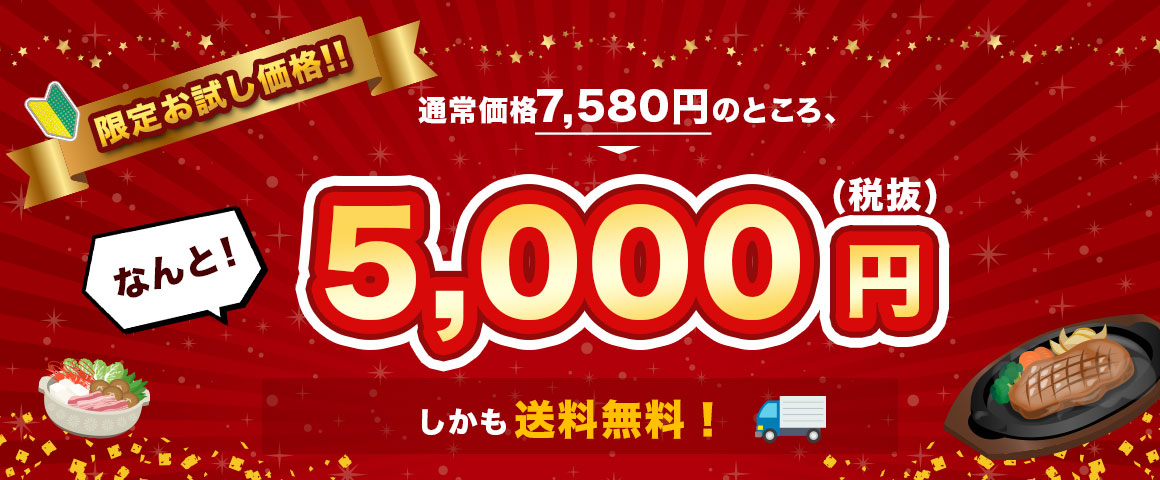 限定お試し価格！！通常価格7,580円のところ、なんと5,000円（税抜）！しかも送料無料！